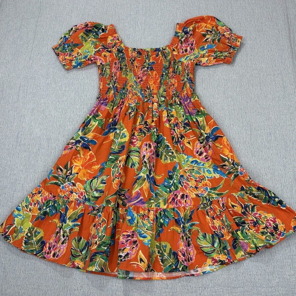 RALPH LAUREN Floral Cotton Dobby Dress Girls 12‎ floral print puffed sleeves